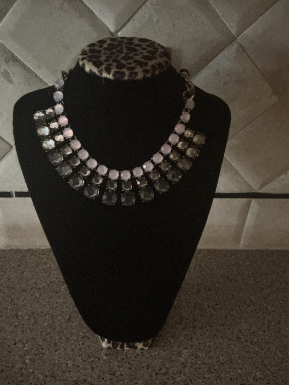 New Rose and Dark Gray Crystal Neckace